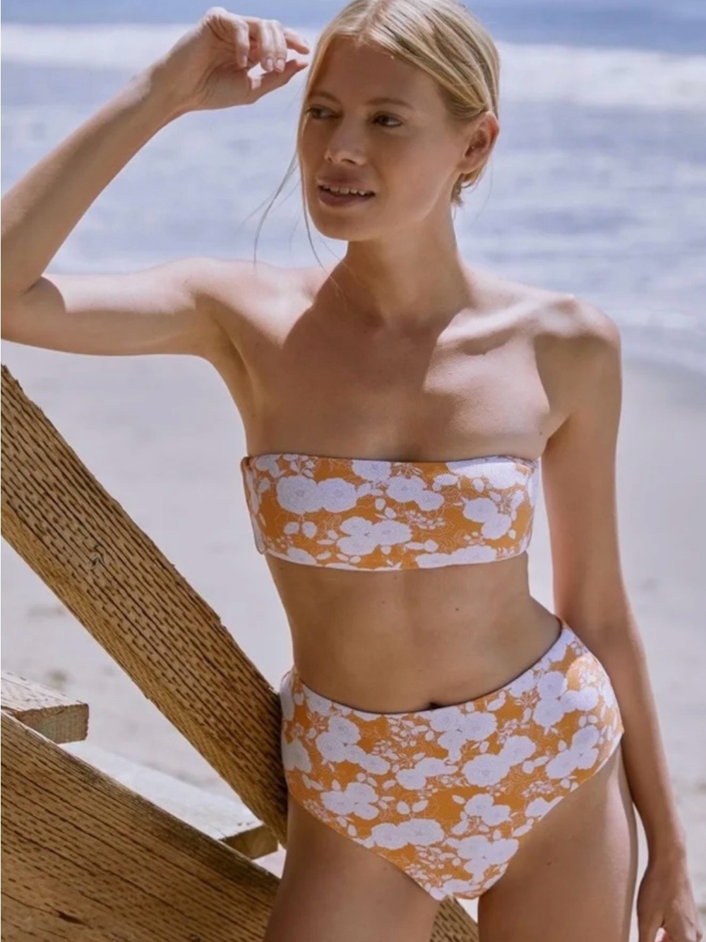 Eberjey's Retro Floral Bandeau Bikini Set w/ Straps Sz Top Medium, Bottom Large